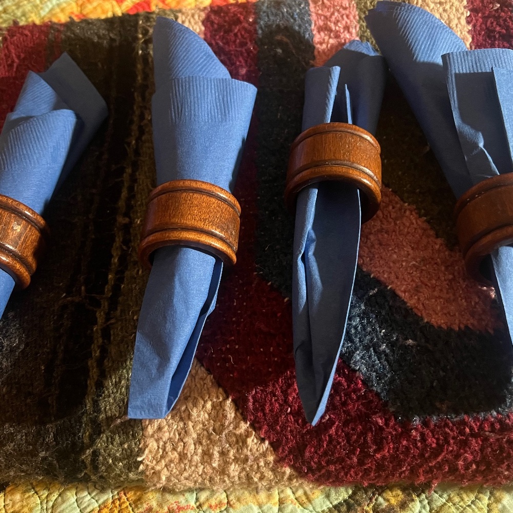 Vintage/Wooden Candle Holder with four napkin rings
